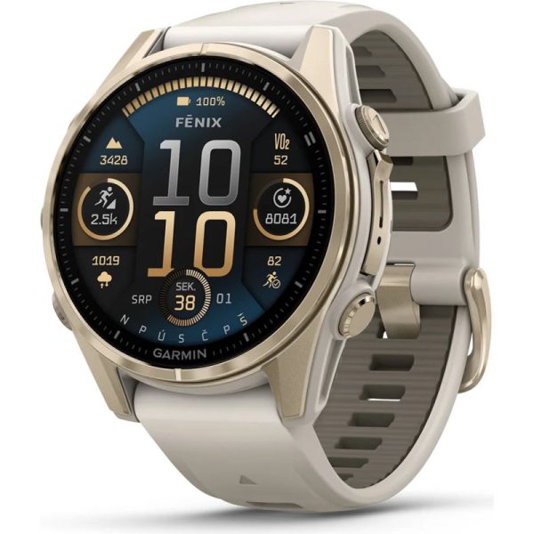 Garmin fenix 8 43mm AMOLED Sapphire Soft Gold with Fog Gray/Dark Sandstone Silicone Band - Image 2