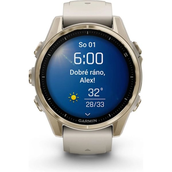 Garmin fenix 8 43mm AMOLED Sapphire Soft Gold with Fog Gray/Dark Sandstone Silicone Band - Image 5