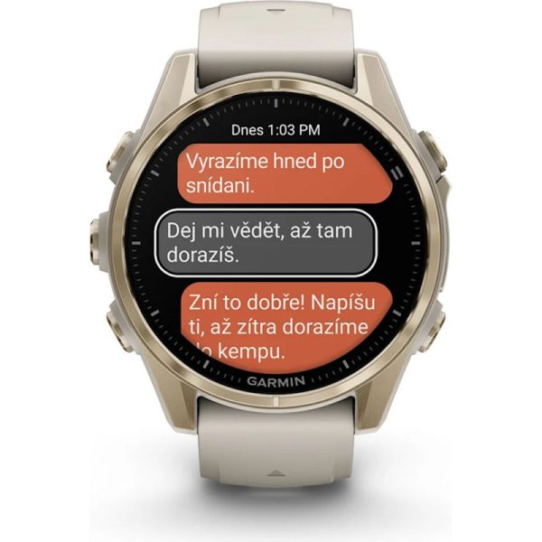 Garmin fenix 8 43mm AMOLED Sapphire Soft Gold with Fog Gray/Dark Sandstone Silicone Band - Image 4