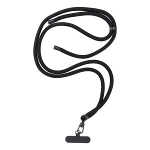 Šnúrka na telefón, prívesok na telefón – SWING (8 mm) s nastaviteľnou dĺžkou / dĺžka šnúrky 165 cm (max. 82,5 cm v slučke) / na rameno alebo na krk – čierna