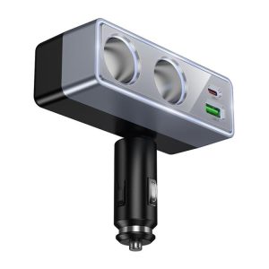Autonabíjačka Hoco s rozbočovačom 1xUSB A + 1xUSB C + 2 porty zapaľovača, QC3.0, PD, max. 240 W/24 V, Z65B, čierna